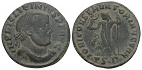 Roman Imperial
Licinius I Æ Nummus. Thessalonica, circa AD 312-313. 2.7 GR 22.55
 IMP LIC LICINIVS P F AVG, laureate, draped and cuirassed bust right ...