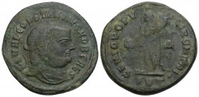 Constantius I, as caesar (Maximianus Herculius, 286-310), Nummus, Antioch, c. AD 297 ; AE 9.6gr 28.7mm
 FL VAL CONSTANTIVS NOB CAES, laureate head r.,...
