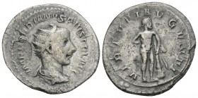 Roman Empire
Gordian augustus III 238 – 244
Antoninianus 241-243, AR 3.9 gr. 24.4mm Radiate, draped and cuirassed bust r. Rev. Heracles standing r. an...