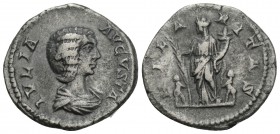 Roman Imperial Julia Domna (wife of S. Severus) AR Denarius. Rome, AD 207-211. 2.9gr 19.7mm
 IVLIA AVGVSTA, draped bust right / HILARITAS, Hilaritas s...