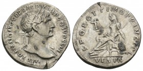 Trajan, denarius, Rome, 112-114 2.9GR 19.4MM
A / IMP TRAIANO AVG GER DAC P M TR P COS VI P P. Laureate bust on the right, with drapery on the left sho...