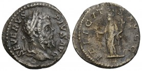Roman Imperial Septimius Severus AD 193-211. Rome Denarius AR 2.9gr 18.4mm
SEVERVS PIVS AVG, laureate head right / FELICITAS AVGG, Felicitas standing ...