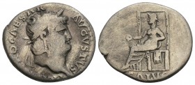 Roman Imperial Nero. AD 54-68. AR Denarius 3.1gr 18.8mm. Rome mint. Struck circa AD 65-66. 
Laureate head right / Salus seated left on ornamented thro...