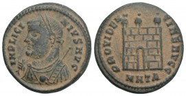 Licinius I Æ Follis. Heraclea, AD 317. 2.9gr 19.5mm
 IMP LICINIVS AVG, laureate and draped bust left with globe, sceptre and mappa / PROVIDENTIAE AVGG...
