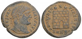 Roman Imperial Constantine I BI Nummus. Cyzicus, AD 324-325. 2.7 GR 20.4MM
CONSTANTINVS AVG, laureate head to right / PROVIDENTIAE AVGG, camp gate wit...