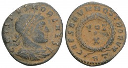 Roman Imperial Crispus, as Caesar, BI Nummus. AD 323-324. 2.6GR 19.7
 CRISPVS NOB CAES , laureate head right / CAESARVM NOSTRORVM, wreath around VOT X