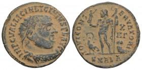 Licinius I. A.D. 308-324. AE follis. Alexandria mint, Struck A.D. 321-324. 2.8GR 19.1MM
 IMP C VAL LICIN LICINIVS P F AVG, radiate, draped, and cuiras...