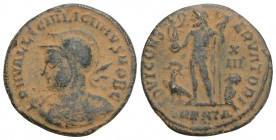 Roman Imperial Licinius II, as Caesar AD 317-324. Antioch Follis Æ 19.3 mm, 2,3 g
D N VAL LICIN LICINIVS NOB C, helmeted and cuirassed bust left, hold...