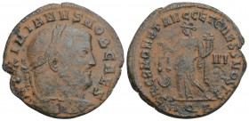 Roman Empire Aquileia mint. Galerius as Caesar AE Follis 300 A.D. Ric VI,30(a); Billon 6.5gr 27.9mm
MAXIMIANVS NOB CAES Laureate Head Right, Divergent...