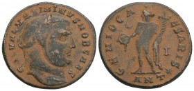 Roman Imperial Galerius Maximianus as Caesar AD 293-305. Stuck AD 302-303. Antioch Follis Æ 25 mm, 7.3g 
GAL VAL MAXIMIANVS NOB CAES, laureate head ri...