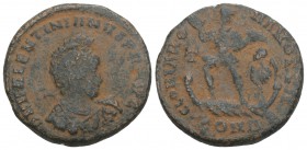 Roman Imperial Valentinian II AD 375-392. Costantinople Follis Æ 21.8mm 5.7 gr
DN VALENTINIANVS PF AVG, helmeted, diademed, draped, cuirassed bust rig...