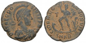 Roman Imperial
Theodosius I. A.D. 379-395. Æ 2 23.4 mm, 5.5GR Cyzicus, A.D. 379-383. DN THEODOSIVS PF AVG , pearl-diademed, helmeted, draped, and cuir...