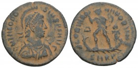 Roman Imperial
Theodosius I. A.D. 379-395. Æ 2 23.8 mm, 4.1GR Cyzicus, A.D. 379-383. DN THEODOSIVS PF AVG , pearl-diademed, helmeted, draped, and cuir...