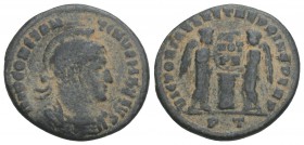 Roman Imperial Constantine I BI Nummus. Ticinum, AD 318-319 2.0GR 17.7MM
IMP CONSTANTINVS MAX AVG, laureate, helmeted and cuirassed bust right / VICTO...