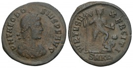 Roman Imperial
Theodosius I. A.D. 379-395. AE 2 Majorina 24.2mm, 4.3RG. Cyzicus mint, Struck A.D. 387-92. D N THE[ODO]-SIVS P F AVG, diademed, draped ...