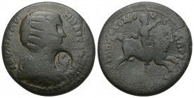 Roman Provincial
MYSIA. Hadrianotherae. Julia Domna , Augusta, 193-217. Triassarion (Bronze, 28 mm, 11.7 g), 
Diogenes, strategos. IOY ΔOMNA CЄBA Drap...