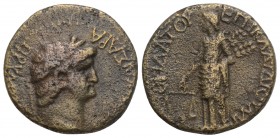 Roman Provincial Phrygia. Prymnessos. Nero AD 54-68. Klaudios Mithridates, magistrate Bronze Æ 18.9 mm., 3.9 g.
 ΝΕΡΩΝΑ ΚΑΙΣΑΡΑ ΠΡΥΜΝΗΣΣΕΙΣ, laureate ...