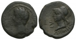 Roman Provincial Troas. Ilion . Augustus 27 BC-AD 14. ΔΗΜΗΤPIOΣ (Demetrios), magistrate Bronze Æ 16.4mm., 3,60g.
Bare head of Augustus left / IΛI ΔHMH...