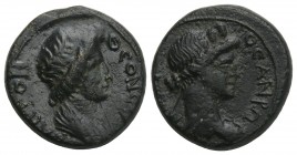 Roman Provincial Mysia. Pergamon. Pseudo-autonomous issue circa AD 40-60. Bronze Æ 15.8mm., 3,2gr 
ΘEAN PΩMHN, turreted head of Roma right / ΘEON CYNK...