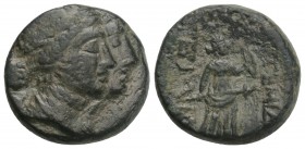 Roman Provincial Coins PAMPHYLIA. Perge. Pseudo-autonomous (200-100 BC). Ae. 4.4 gr 16.6mm
 Obv: Jugate heads of Apollo and Artemis. Rev: ΠEPΓAIΩN / E...