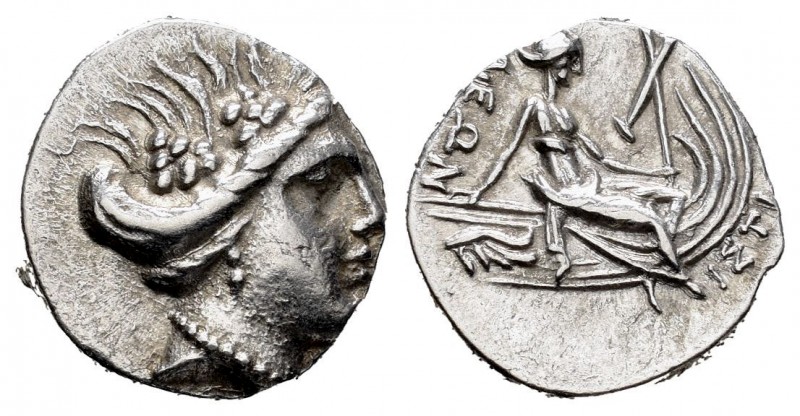 Euboia. Histiaia. Tetrobol. 340-330 BC. (Gc-2495). Anv.: Vine-wreathed head of n...