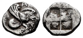 Ionia. Klazomenai. Diobol. 499-494 BC. (Sng Cop-7-8). (SNG von Aulock-1984). Anv.: Forepart of winged boar right; A above. Rev.: Quadripartite incuse ...