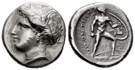 Lokris. Lokris Opuntii. Stater. 380-338 BC. (Gulbenkian-491). (Bdc-58). Anv.: Head of Persephone left, wearing wreath of grain ears, triple-pendant ea...