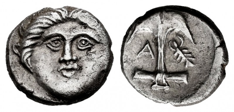 Thrace. Apollonia Pontika. Diobol. 375-335 BC. (SNG Stancomb-43). Anv.: Head of ...