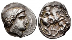Kings of Paeonia. Patraos. Tetradrachm. 335-315 BC. Astibus or Damastion. (Sng Ans-1040). (Peykov-E2140). (Hgc-3, 148). Anv.: Laureate head of Apollo ...