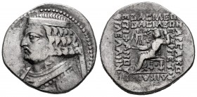 Kingdom of Parthia. Orodes II. Tetradrachm. 57-38 BC. Seleukeia on the Tigris. (Sellwood-48.1). (Shore-212). Anv.: Diademed bust left, wearing neck to...