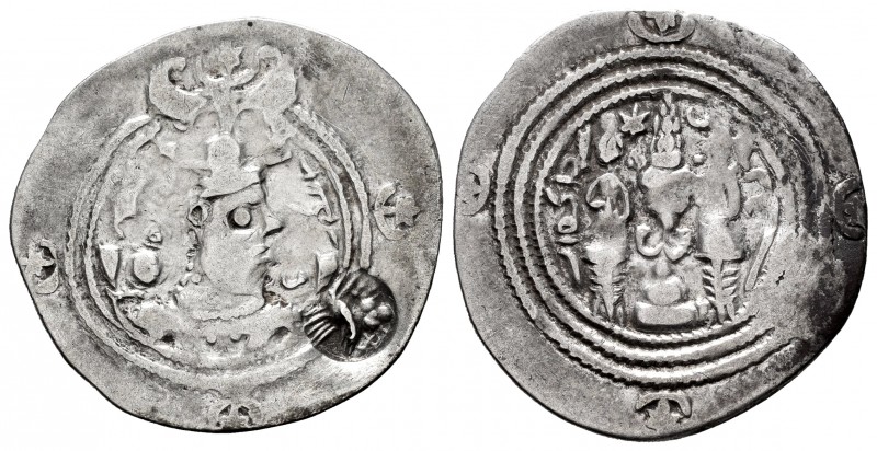 Sassanid Empire. Khusru II. Drachm. RY 3. GD (Jayy). (Göbl-II/2). Ag. 3,44 g. Si...