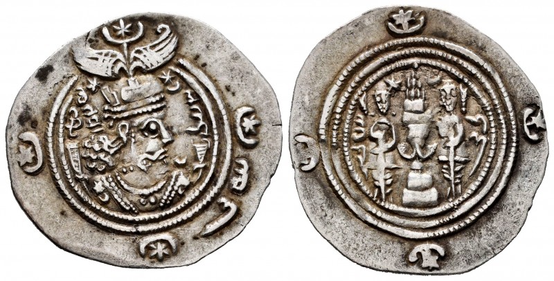 Sassanid Empire. Khusru II. Drachm. RY 13. LD (Rayy). (Göbl-II/3). Ag. 4,04 g. C...
