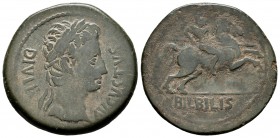 Bilbilis. Augustus period. Unit. 27 BC.-14 AD. Calatayud (Zaragoza). (Abh-275). Anv.: Male head right, around AVGVSTVS DIVI F. Rev.: Horseman right, b...
