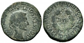 Bilbilis. Augustus period. Unit. 27 BC.-14 AD. Calatayud (Zaragoza). (Abh-280). (Acip-3020). Rev.: Laurel wreath, inside II VIR, around MVN AVGVSTA BI...