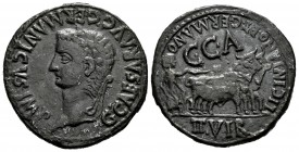 Caesar Augusta. Unit. 34-41 AD. Zaragoza. Caligula's period. (Abh-389). Anv.: G CAESAR AVG GERMANICVS IMP. Laureate head to the left. Rev.: Yoke of ox...