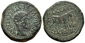 Calagurris. Augustus period. Unit. 27 BC.-14 AD. Calahorra (La Rioja). (Abh-420). (Acip-3125b). Anv.: Laureate head of Augustus on the right, around I...