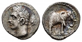 Carthage Nova. 1/4 shekel. 235-220 BC. Cartagena (Murcia). (Abh-487). (Acip-555). (Sng Cop-293). Anv.: Beardless and laureate head of Melkart left, cl...