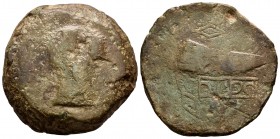 Dipo. Dupondius. 120-50 BC. Elvas (Portugal). (Abh-897). (Acip-2494). Anv.: Male head right. Rev.: Cornucopie left, below DIPO. Ae. 32,09 g. Rare. Cho...