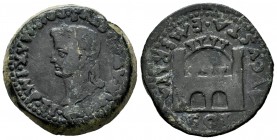 Emerita Augusta. Tiberius period. Unit. 14-36 AD. Mérida (Badajoz). (Abh-1056). (Acip-3408e). Anv.: TI CAESAR AVGVSTVS PON MAX IMP. Laureate head of T...