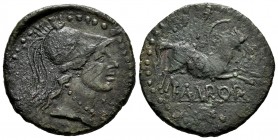 Emporiton. Unit. 50-27 BC. Ampurias (Girona). (Abh-1247). Anv.: Head of Palas right. Rev.: Pegasos to the right, above Laurea, below EMPOR. Ae. 7,49 g...