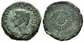 Luco Augusti. Unit. 27 BC.-14 AD. Lugo. (Abh-1706). (Acip-3301). Anv.: Cabeza desnuda de Augusto a izquierda, detrás caduceo, delante palma, alrededor...