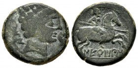 Nertobis. Unit. 120-20 BC. Calatorao (Zaragoza). (Abh-1772). (Acip-1603). Anv.: Bearded head to right, in front of dolphin and behind dolphin and lett...