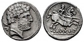 Bolskan. Denarius. 180-20 BC. Huesca. (Abh-1912). (Acip-1413). Anv.: Bearded head to right, behind BON. Rev.: Rider with spear to the right, below BOL...