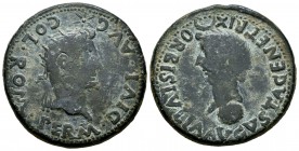 Colonia Romula. Dupondius. 27 BC.-14 AD. Sevilla. (Abh-2014). (Acip-3360). Anv.: PERM DIVI AVG COL ROM, radiate head of Augustus to right, his head su...