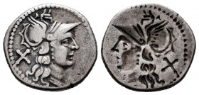 Anonymous. Incuse denarius. circa 150 a.C. Rome. Ag. 3,77 g. VF. Est...75,00. 

SPANISH DESCRIPTION: Anónimo. Denario incuso. circa 150 a.C. Roma. Ag....
