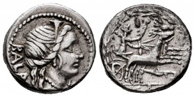 Aelius. C. Allius Bala. Denarius. 92 BC. Rome. (Ffc-100). (Craw-336/1b). (Cal-71). Anv.: Female head (Diana?) right, wearing diadem, BALA behind, lett...