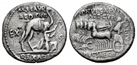 Aemilius. M Aemilius Scaurus y Pub. Plautius Hypsaeus. Denarius. 58 BC. Rome. (Ffc-123). (Craw-422/1b). (Cal-89). Anv.: M. SCAVR. / AED. CVR., above k...