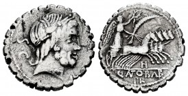 Antonia. C. Antius C.f. Restio. Denario forrado. 83-82 BC. Auxiliary mint of Rome. (Ffc-156). (Craw-364/1d). (Cal-139). Anv.: Laureate head of Jupiter...