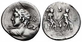 Caesius. Lucius Caesius. Denarius. 112-111 BC. South of Italy. (Ffc-222). (Craw-298/1). (Cal-297). Anv.: Diademed youthful bust of Vejovis left, (view...