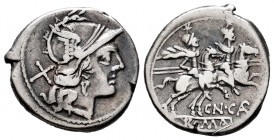 Calpurnius. Cn. Calpurnus Piso. Denarius. 189-180 BC. Rome. (Ffc-224). (Craw-153/1). (Cal-299). Anv.: Head of Roma right, X behind. Rev.: The Dioscuri...